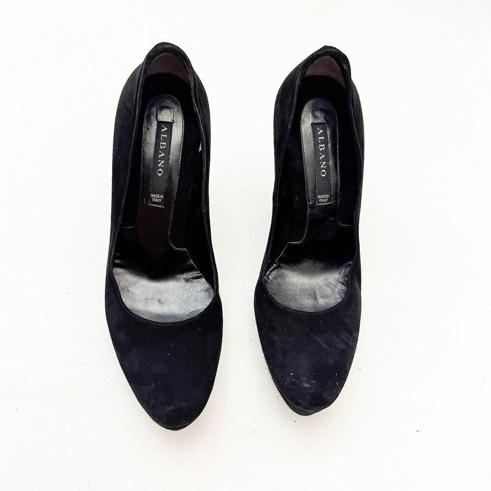 Albano Black High Heel Dressy Suede Shoes With Patent Leather Trim Size 40 Italy
